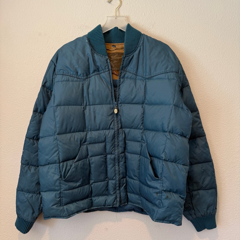 Ranch Gear Vintage Teal Blue Down Puffer Jacket Western Quilted Bomber XL